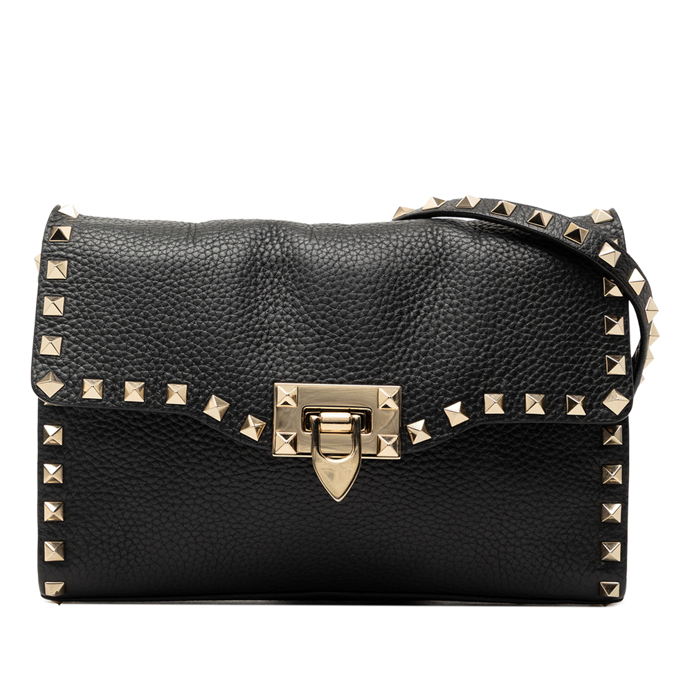Pre-Loved Valentino Small Grainy Calfskin Rockstud Flap Crossbody
